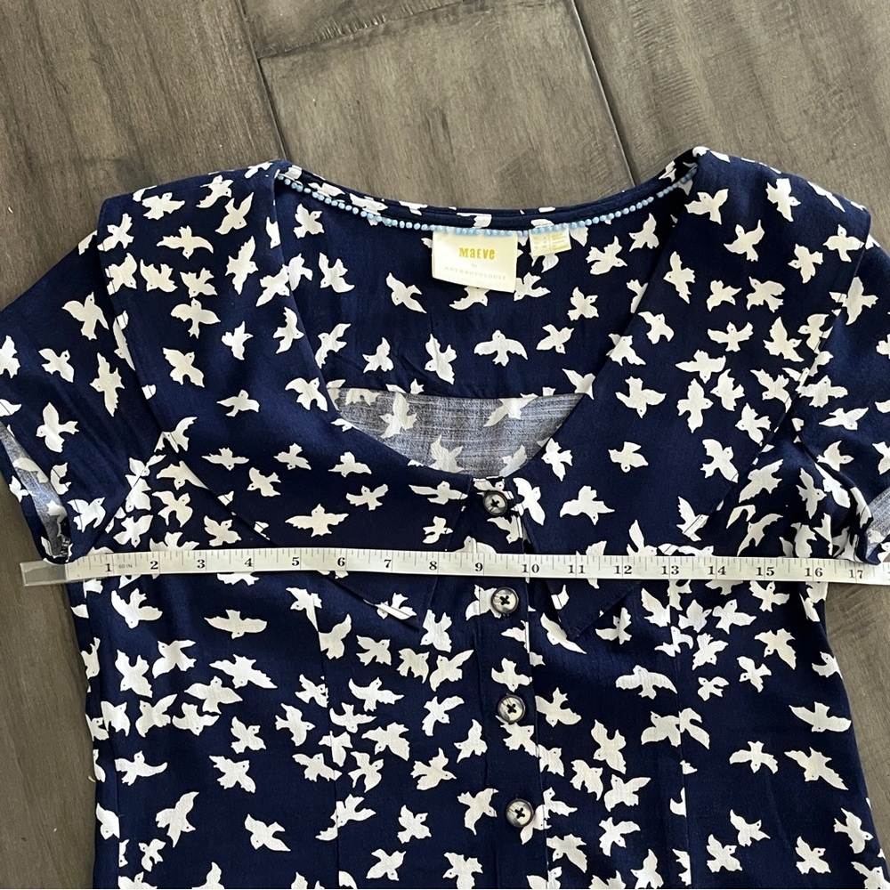 Anthropologie Maeve Austin Navy and White Bird Print Top - Size 0 - Picture 11 of 16